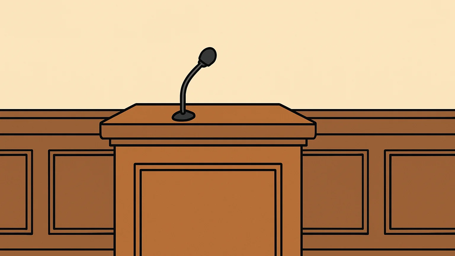 Symbolic illustration: an empty witness stand with a small microphone