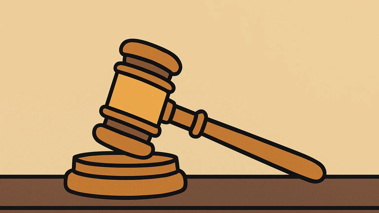 Symbolic illustration: a wooden judge's gavel resting on its sound block