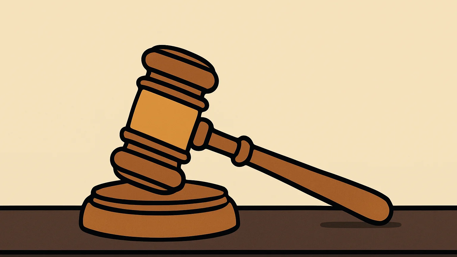 Symbolic illustration: a wooden judge's gavel resting on its sound block