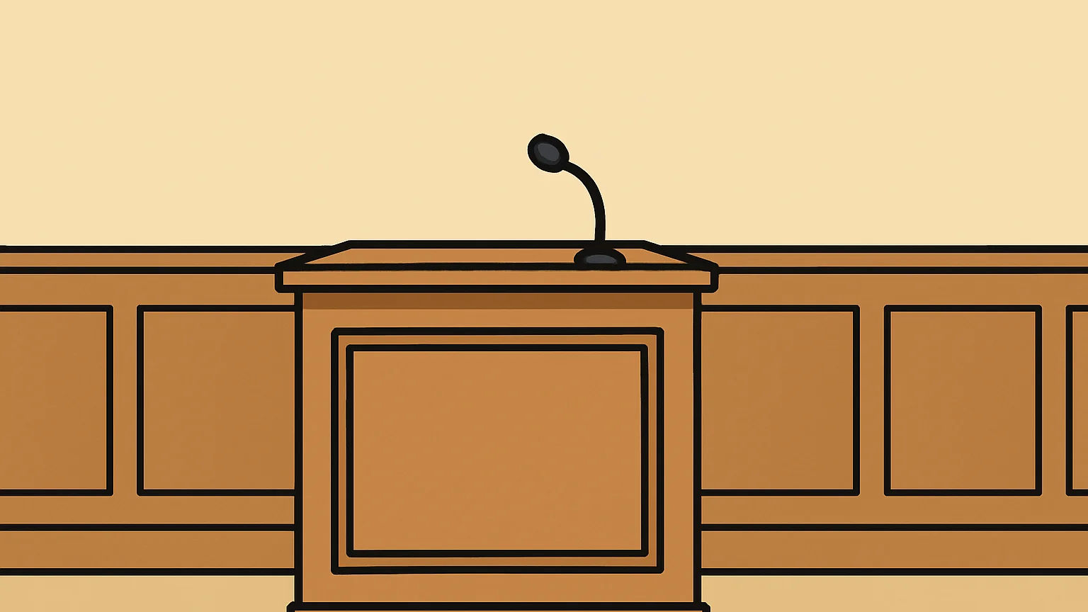 Symbolic illustration: an empty witness stand with a small microphone