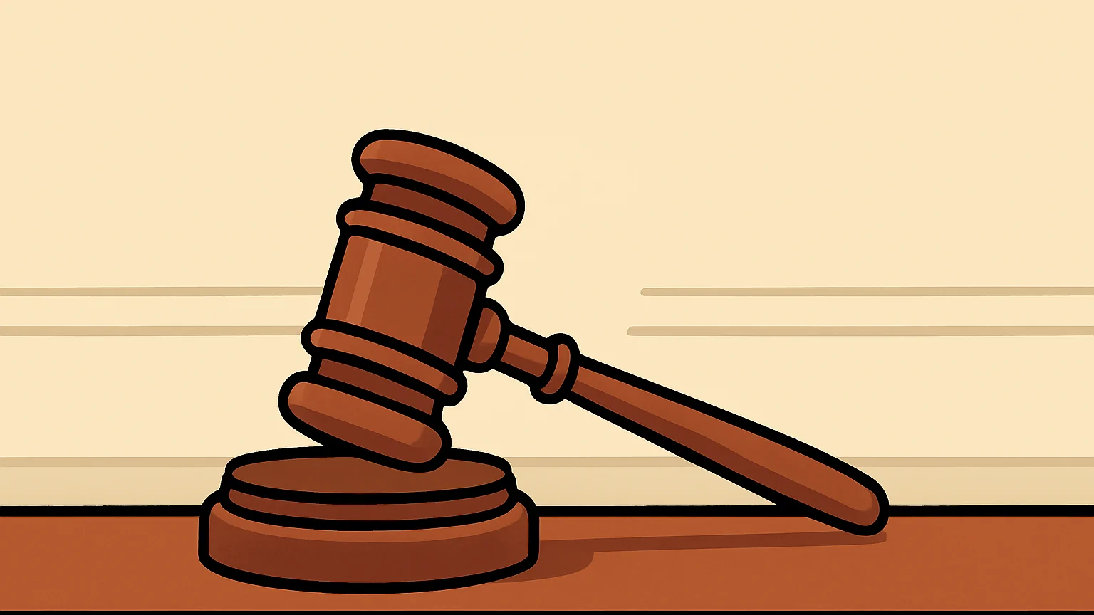 Symbolic illustration: a wooden judge's gavel resting on its sound block