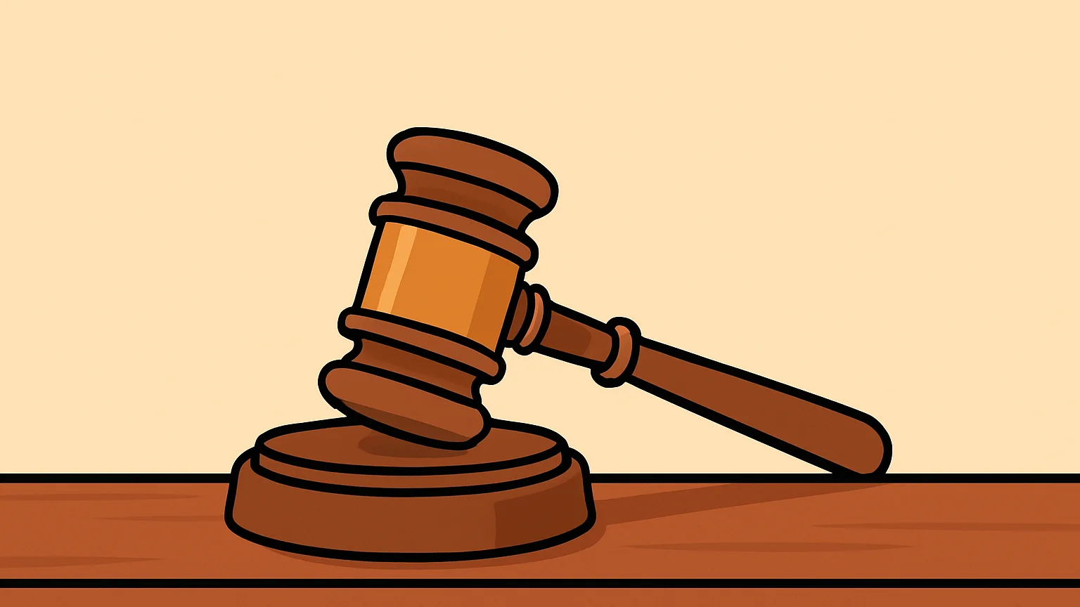 Symbolic illustration: a wooden judge's gavel resting on its sound block