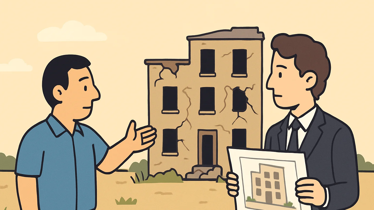A developer and an investment fund representative are in conflict over a vacant building.