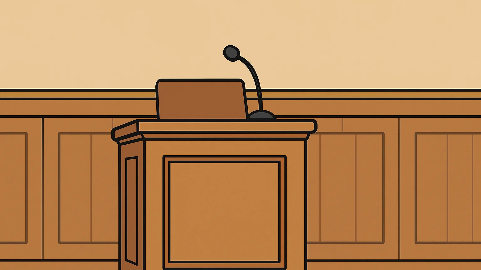 Symbolic illustration: an empty witness stand with a small microphone