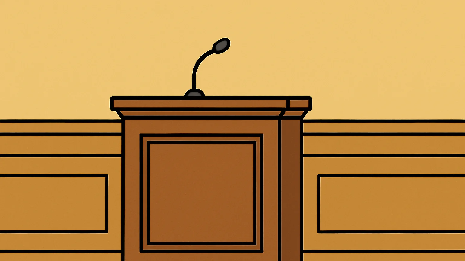 Symbolic illustration: an empty witness stand with a small microphone