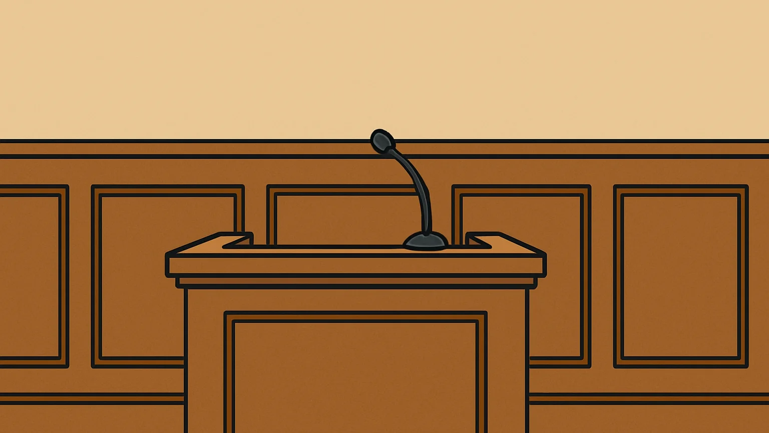 Symbolic illustration: an empty witness stand with a small microphone