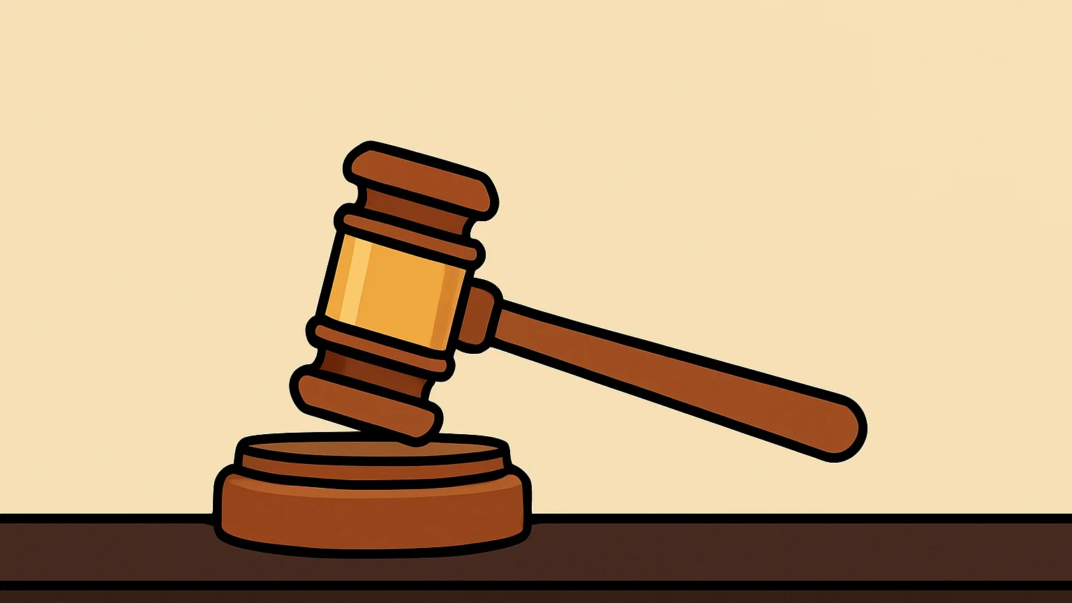 Symbolic illustration: a wooden judge's gavel resting on its sound block