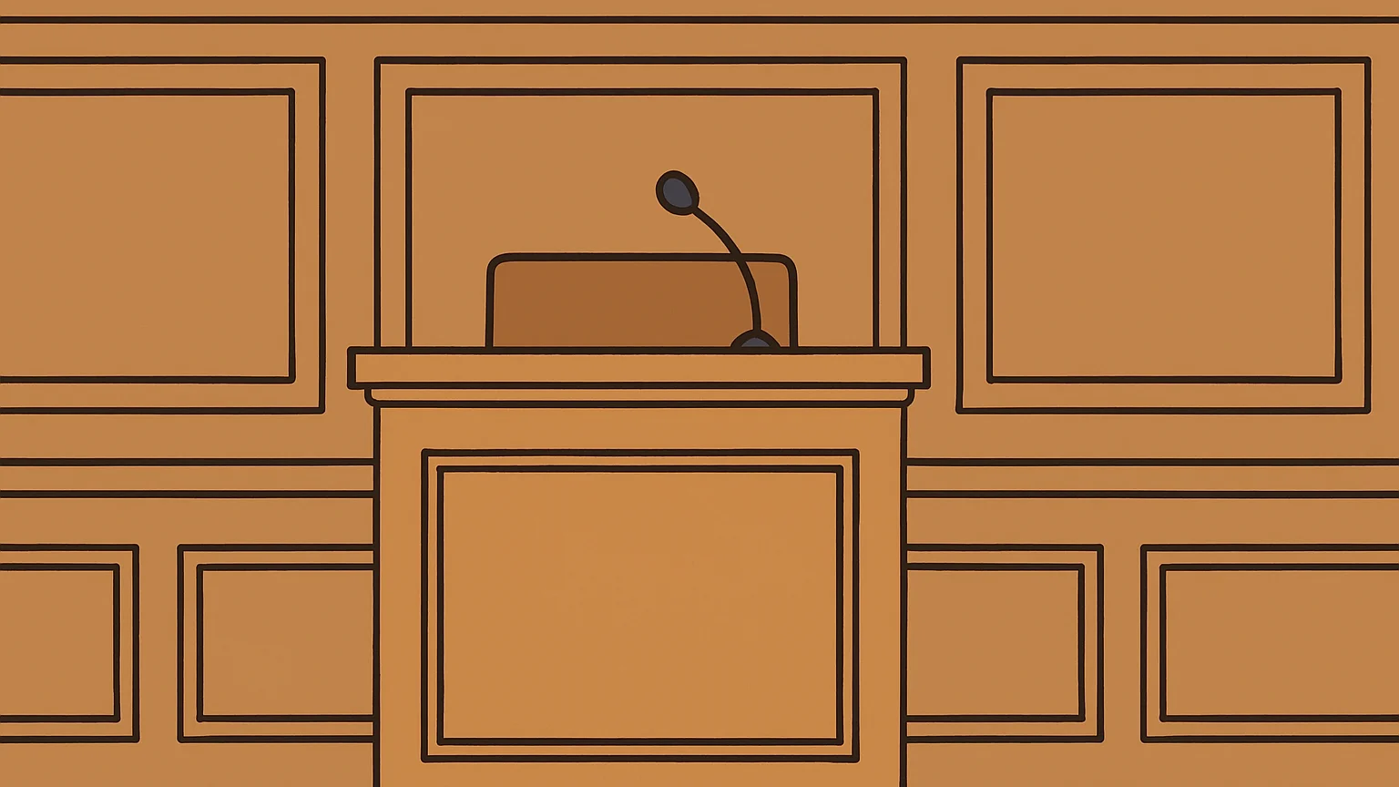 Symbolic illustration: an empty witness stand with a small microphone