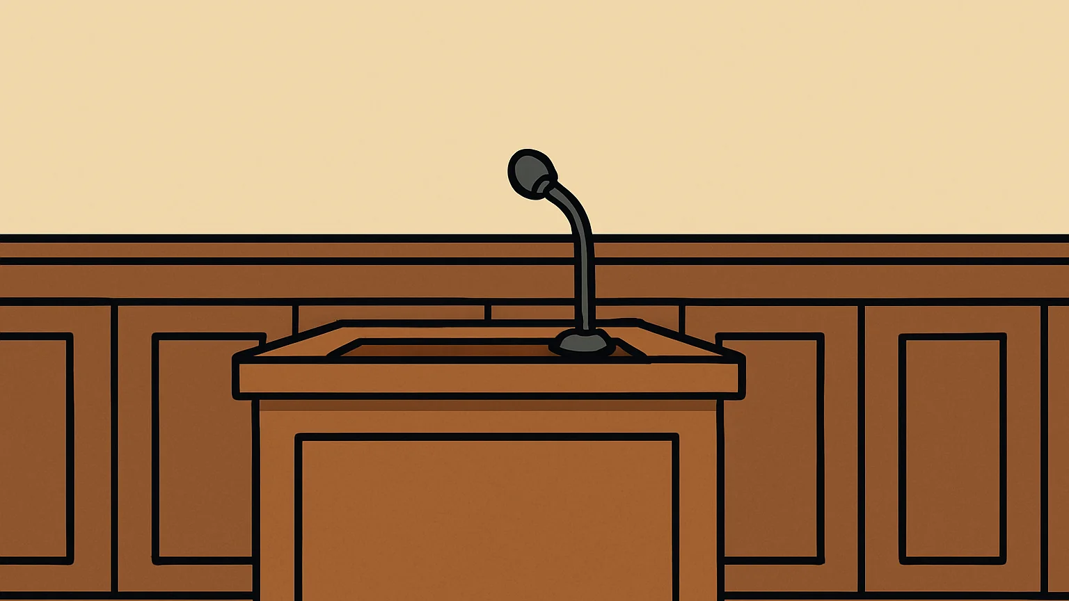 Symbolic illustration: an empty witness stand with a small microphone