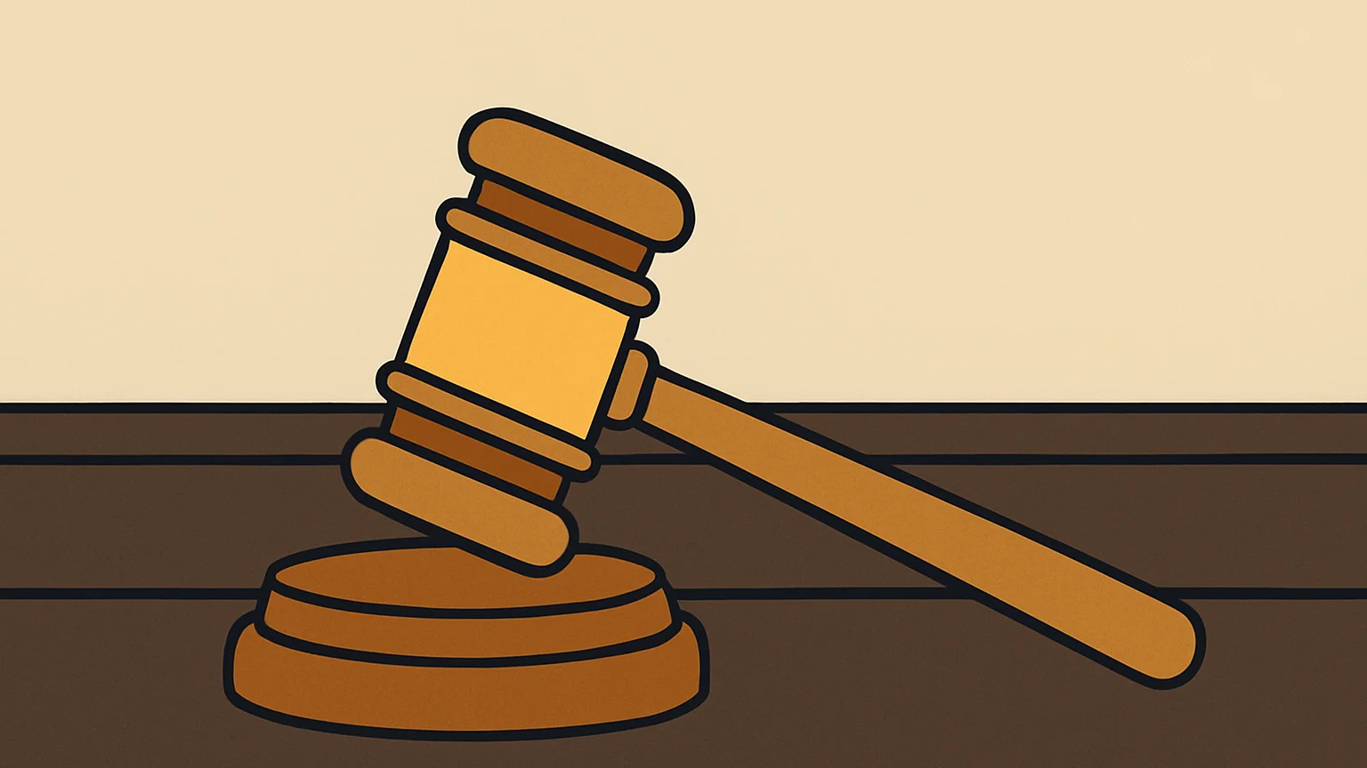 Symbolic illustration: a wooden judge's gavel resting on its sound block