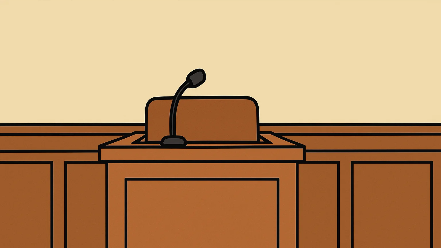 Symbolic illustration: an empty witness stand with a small microphone