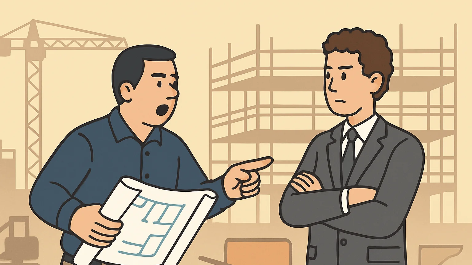 A contractor and a company representative discuss a dispute over a fraud claim.