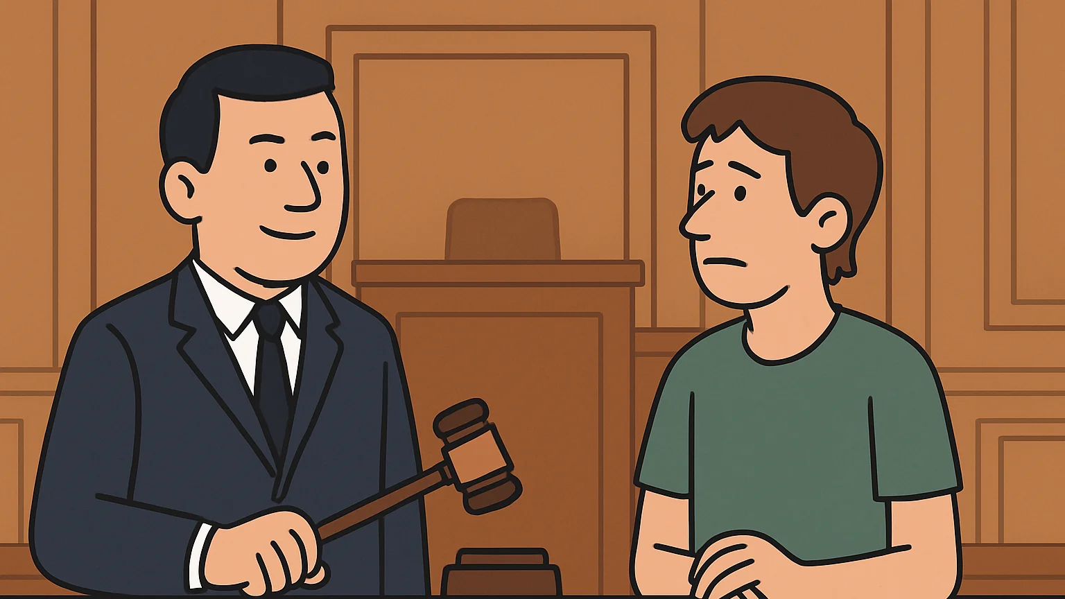 A courtroom scene showing a government attorney and a man seeking early termination of supervised release.